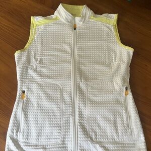 NIKE GOLF Women's White Waffle Weave Full Zipper Vest w/ Yellow Stripes